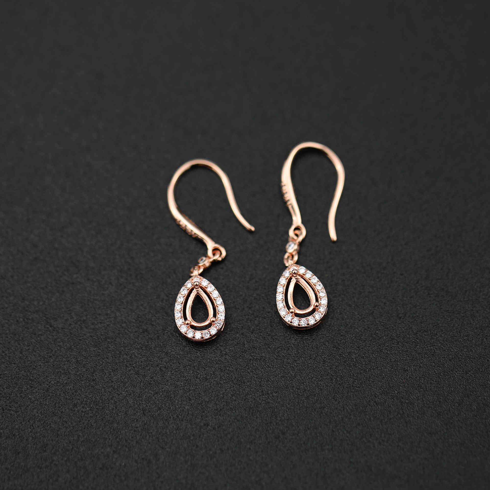 1Pair Multiple Size Pear Bezel Rose Gold Plated Solid 925 Sterling Silver Halo Pave Hook Earrings DIY Gemstone Jewelry Supplies 1706039 - Click Image to Close